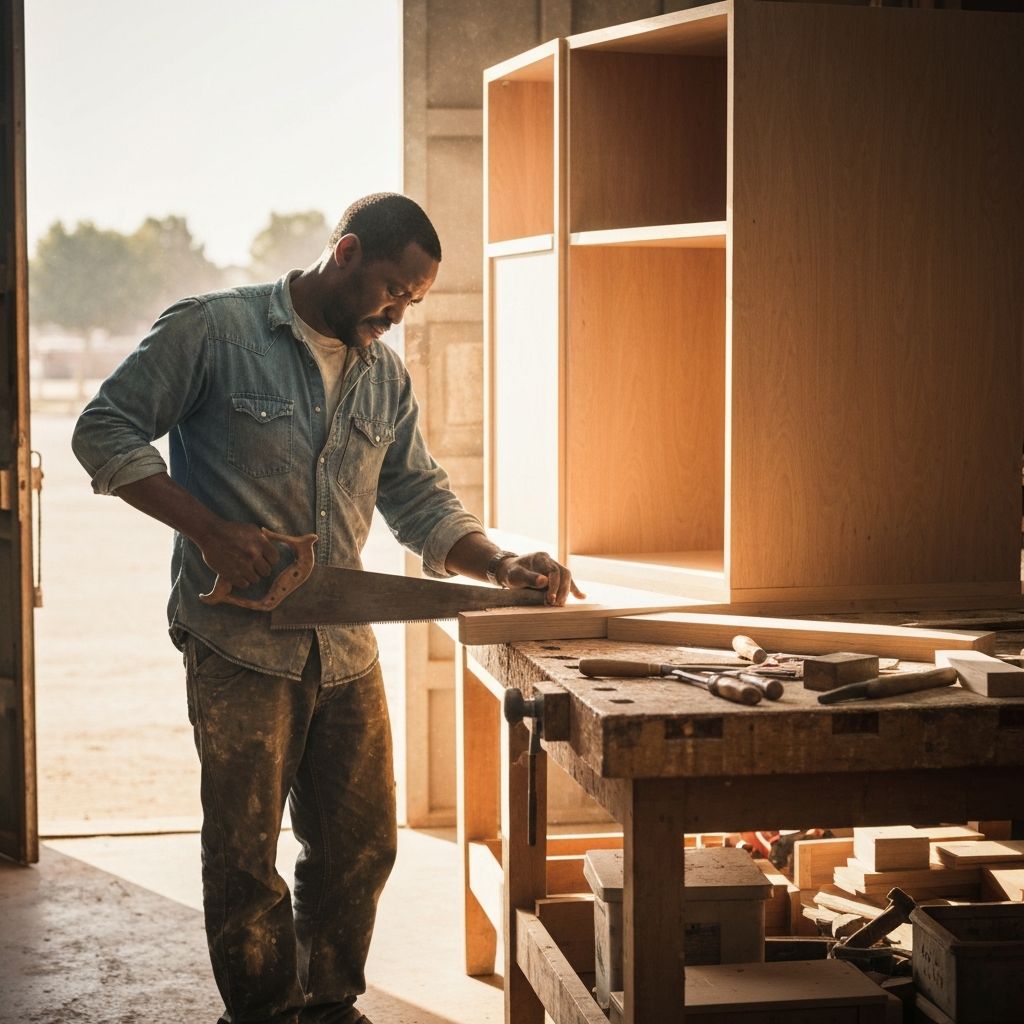 Professional carpenter crafting custom cabinetry - Goshen Projects Solutions skilled worker in Gauteng